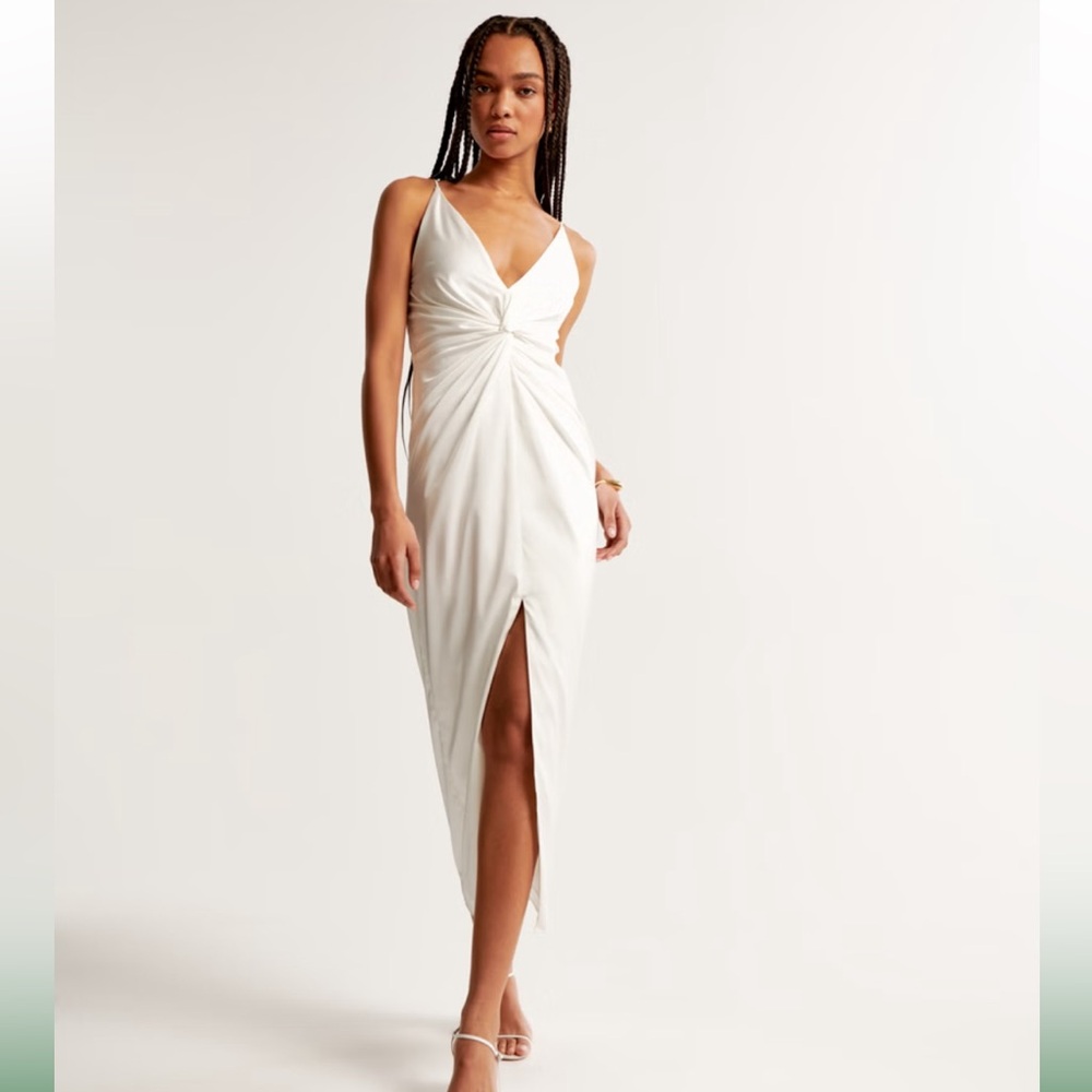 NWT Abercrombie & Fitch Draped Twist Front Maxi Dress (White, XLP)